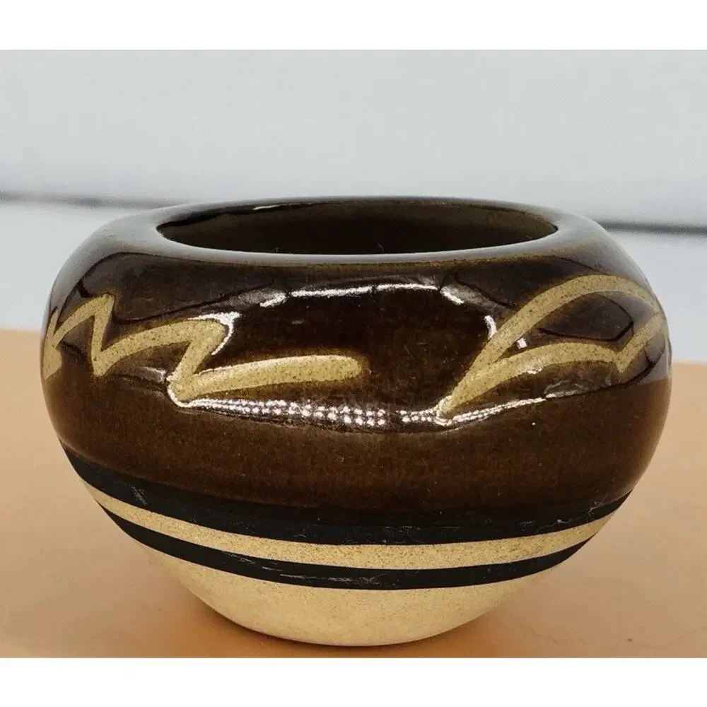 Vintage Studio Pottery Bowl Brown Glaze Abstract Modernist Handmade Ceramic